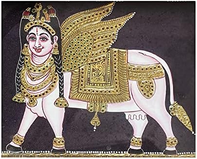 הודו אקזוטית 12 x 10 גומאתה טנג'ור ציור | צבעים מסורתיים עם זהב 24 קראט | מסגרת עץ טיק